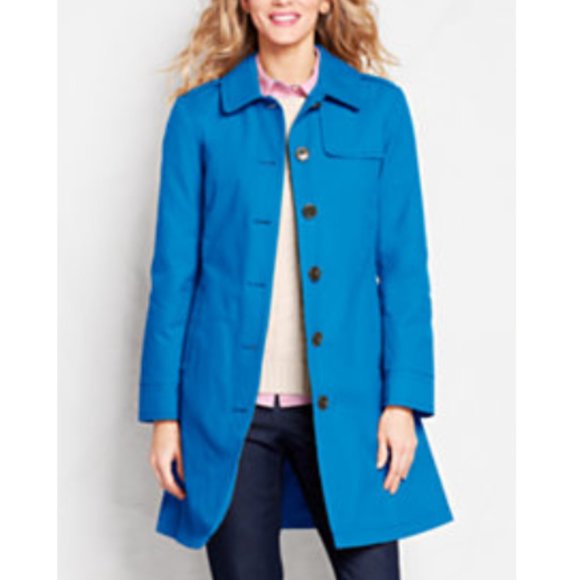 LANDS' END Sz S TALL Women's Belted Blue Trench Coat Single-Breasted Epaulets - Picture 2 of 9